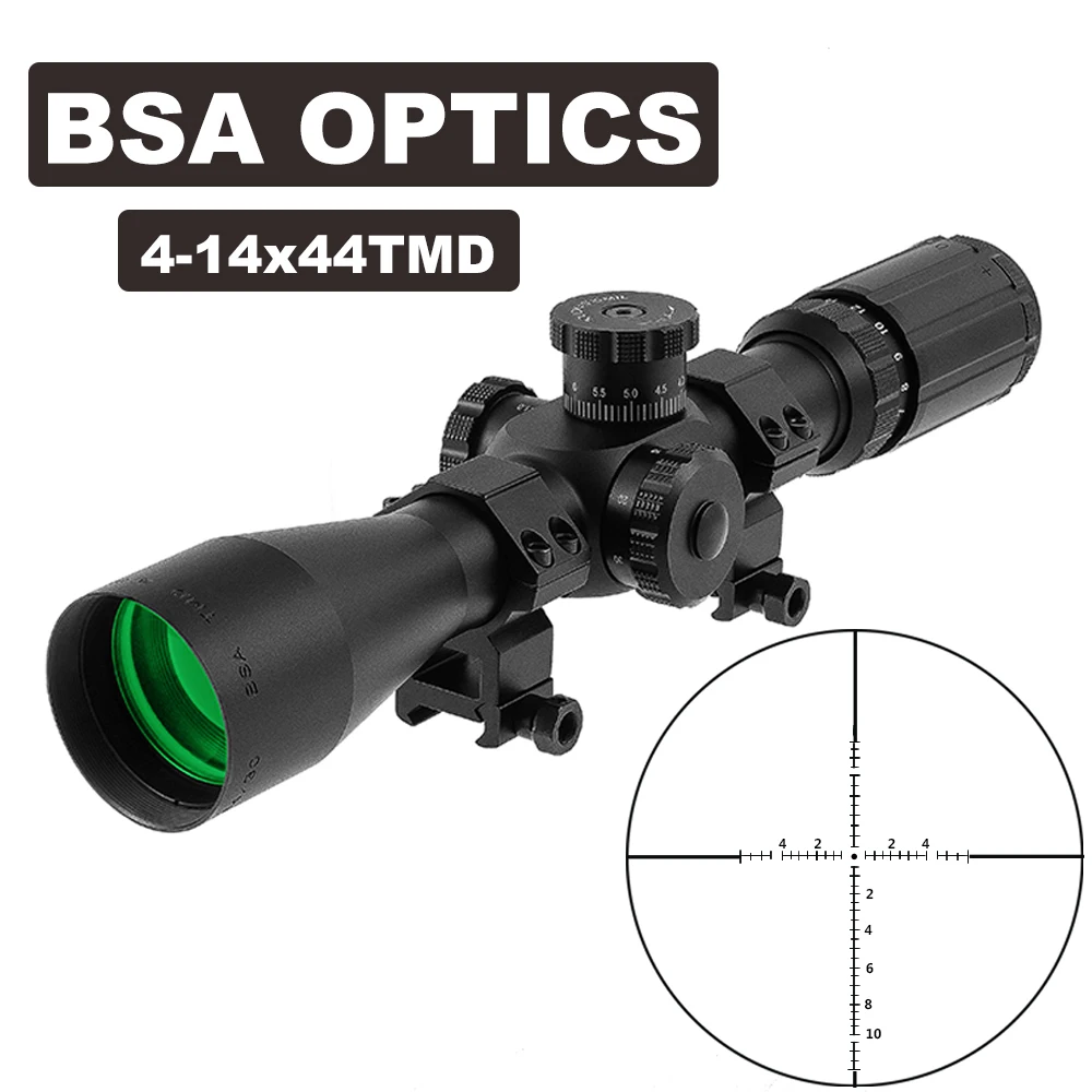 BSA OPTICS TMD 4-14X44 FFP Jagdvisier Zielfernrohr Taktisches Gewehrvisier Stoßfestes Leistungsstarkes Jagdvisier