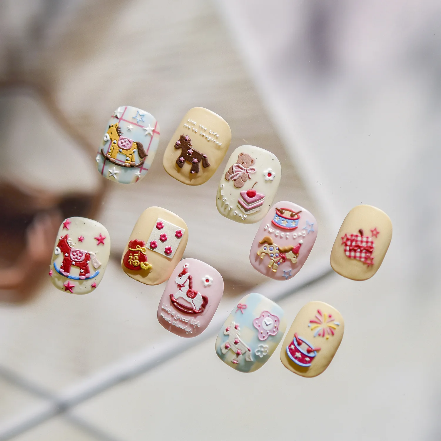 Cute Japanese Style Colorful Lucky Horse Swan Bowknot Dessert High Quality Nail Stickers Nail Art Decoration Decal Design T-5496
