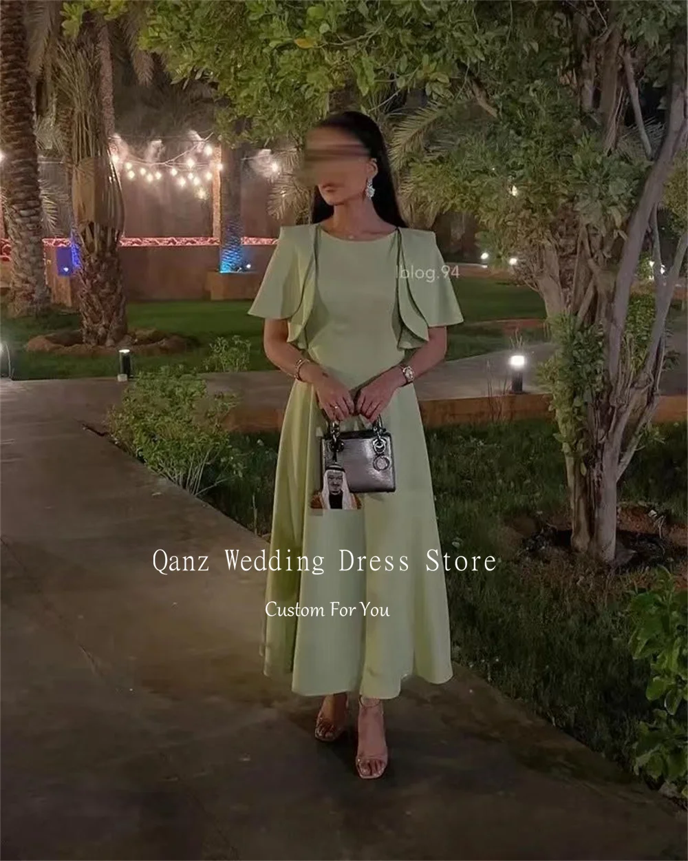 Qanz SimpleSaudi Arabia Prom Dresses Scoop Neck Party Dresses Long Evening Gowns With Jacket Wedding Guest Dress Customized