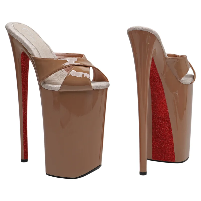 Leecabe  26CM/10inches Patent PU Upper exotic High Heel platform party slipper sandals stripper heel  Pole Dance shoes