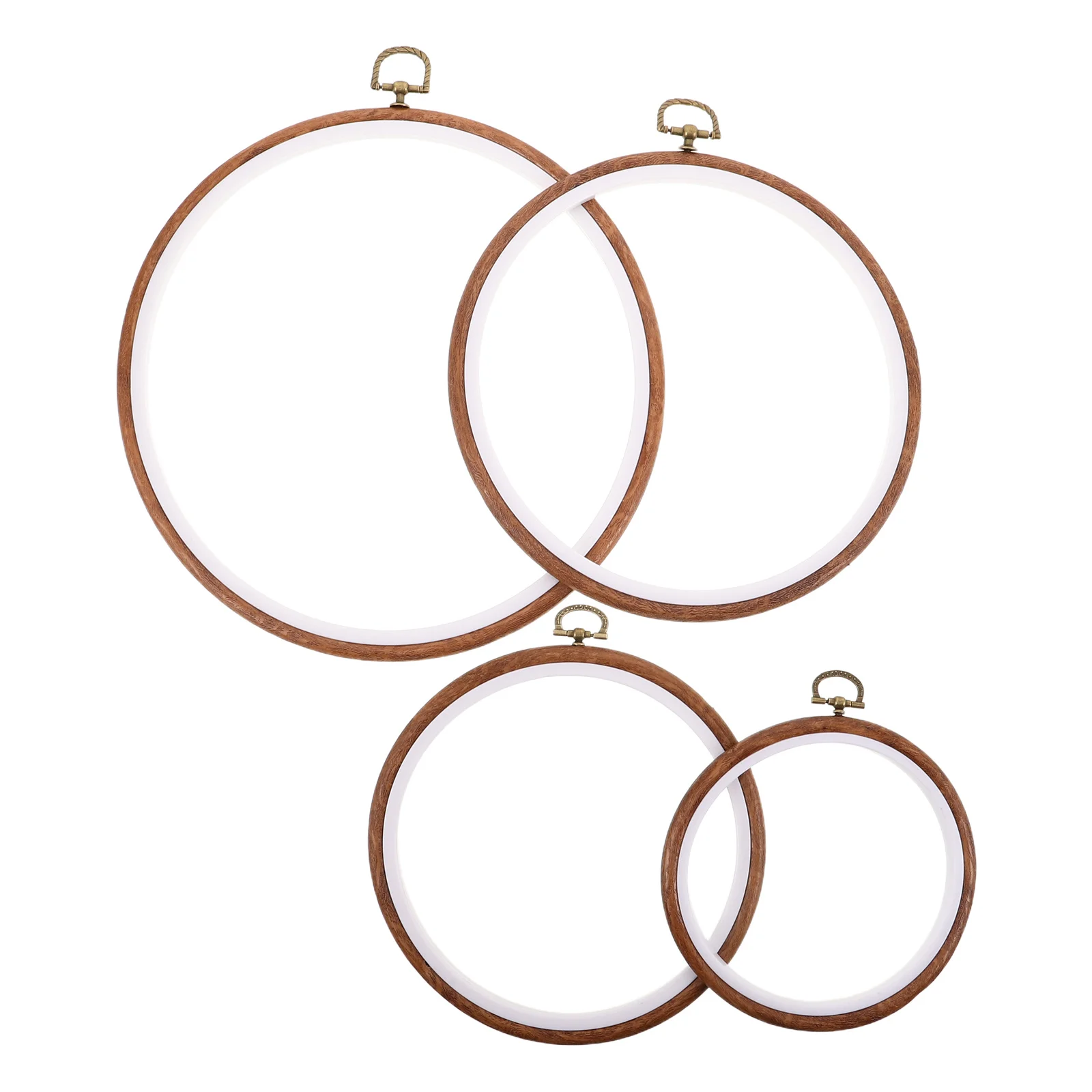 

4Pcs Round Imitated Wood Embroidery Hoop Plastic Cross Stitch Rings for DIY Needlework Craft Sewing Decorative Accessories