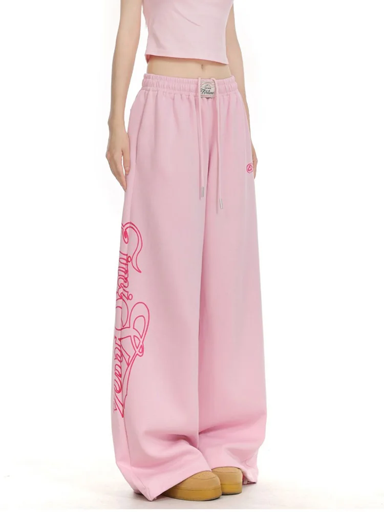 Pantalones Deportivos Rosa American Letter para Mujer, Ropa Urbana de Primavera, Estilo Hip Hop, Pierna Ancha, Cintura Alta, Bolsillos Vintage, Pantalones Harajuku
