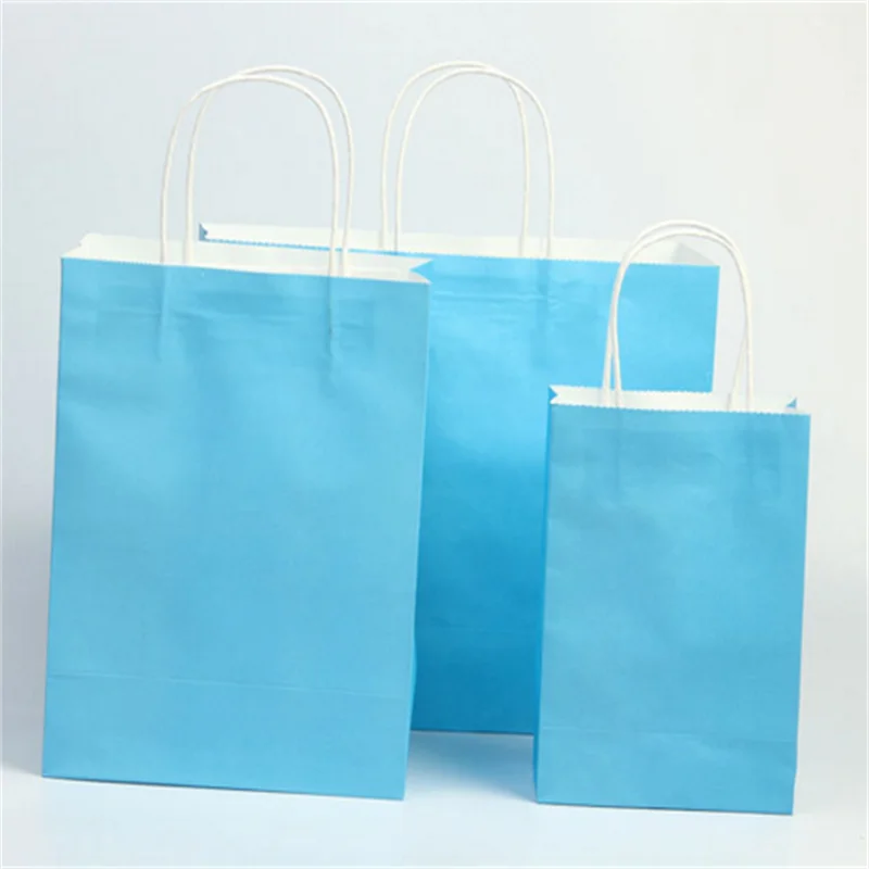 20 pcs Personalized Custom Color Kraft  Paper Bag with Handles Festival Wedding Gift Bag High Quality Shopping Bags Personali  l