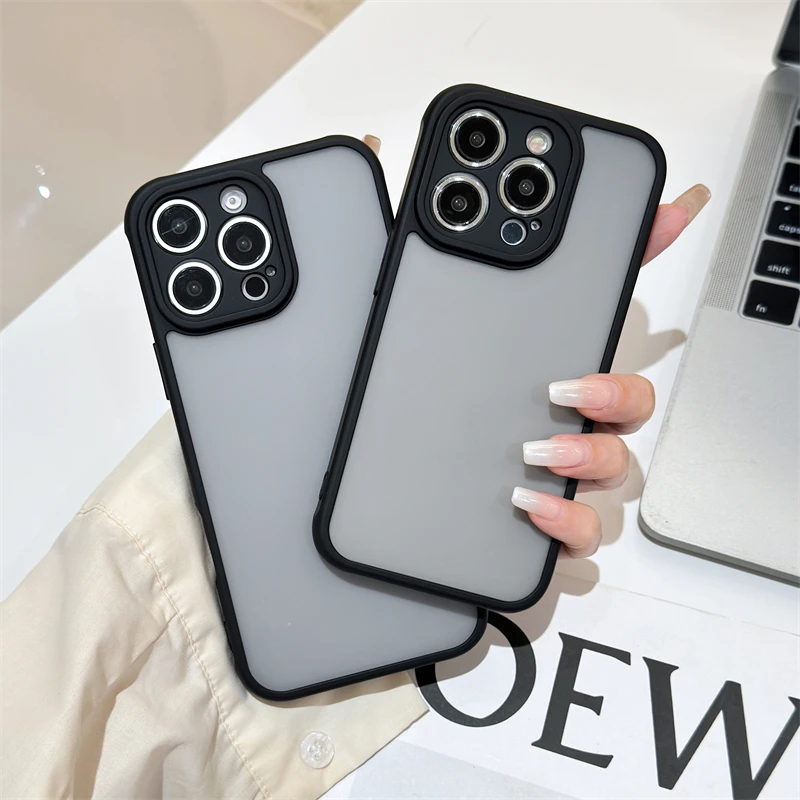 حافظة شفافة غير لامعة مقاومة للصدمات لهاتف آيفون 16 E 15 14 13 12 11 Pro Max Plus غطاء خلفي صلب من البولي كربونات