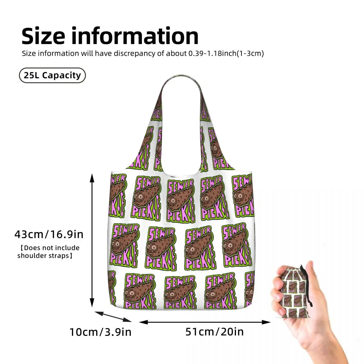 Sewer Pickle Shopping Tote Bag Canvas Large Capacity Shoulder Bags Shopper Grocery Handbag for Women