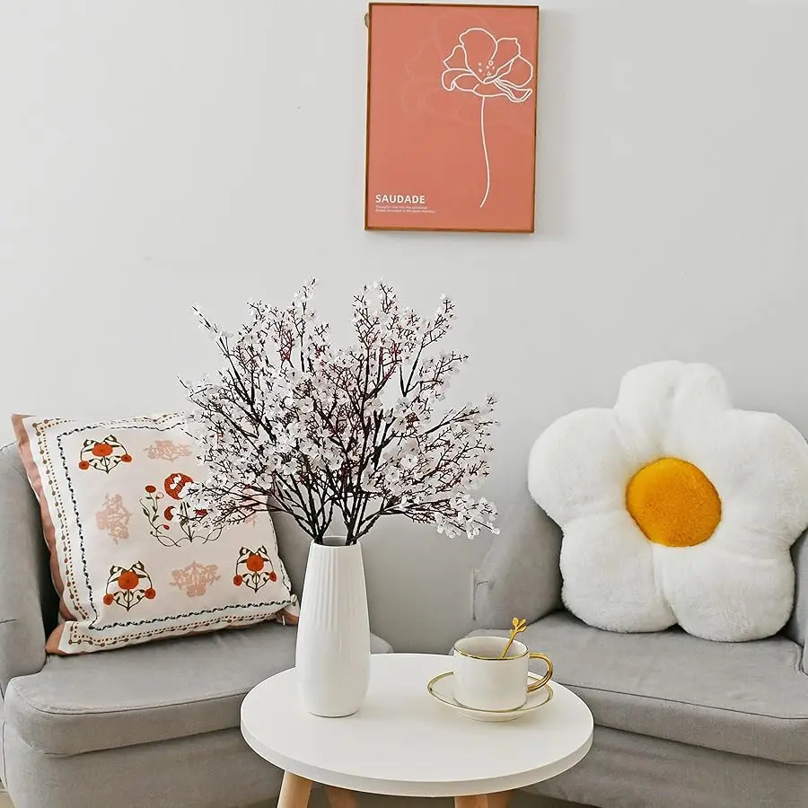 흰색 인조 안개꽃 6개 묶음, 구부릴 수 있는 줄기가 있는 실크 안개꽃, 가을 센터피스 웨딩 장식 및 테이블 장식용