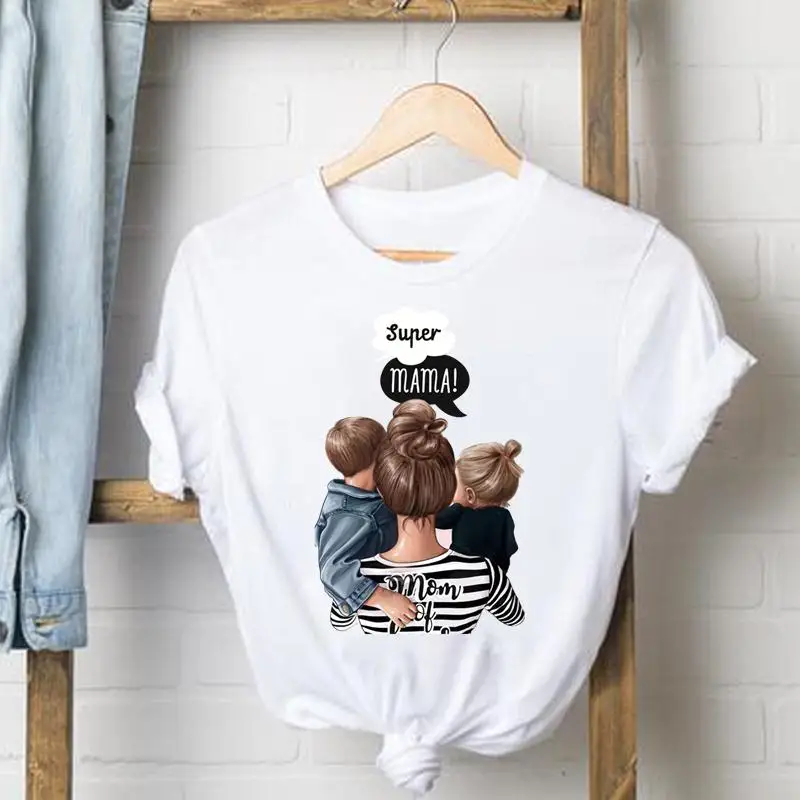 Tee Shirt Lady Clothes Top Striped Mom Son Love Short Sleeve Mother Casual Fashion Tshirt Summer Female T Women Graphic T-shirts