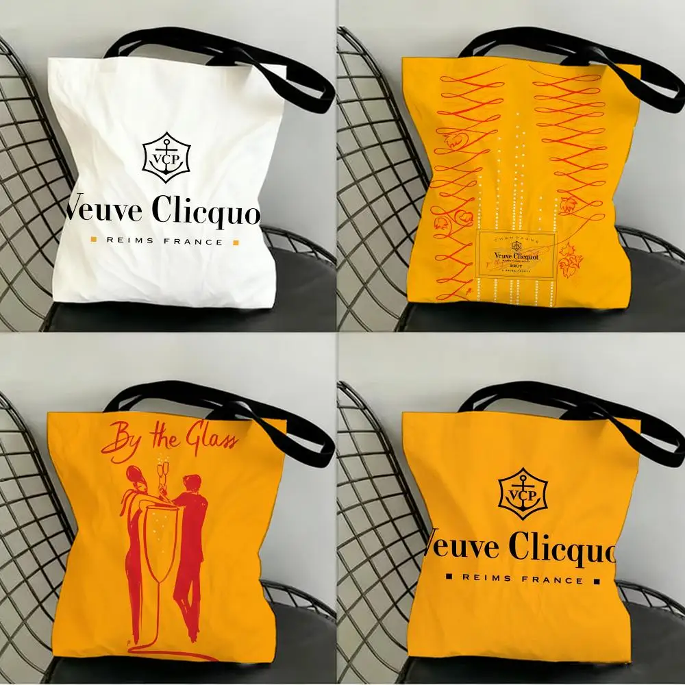 Bolsas de almacenamiento de la marca V-Veuve C-Clicquot, bolsa de compras de lona, ​​bolsa de compras para supermercado, bolsa de mano para fiesta de Navidad, bolso de mano para mujer