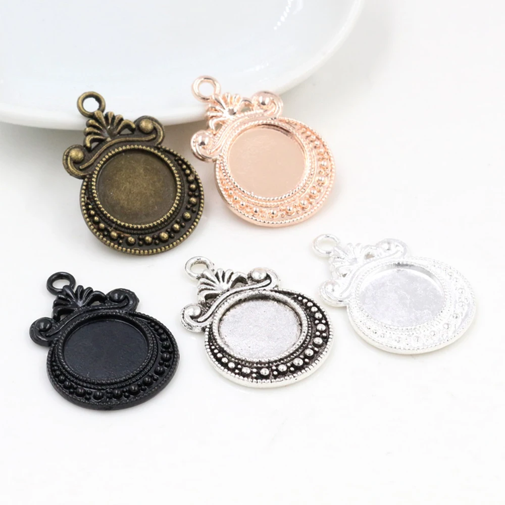 20pcs/lot 12mm Inner Size 4 Colors Fashion Style Cabochon Base Cameo Setting Charms Pendant