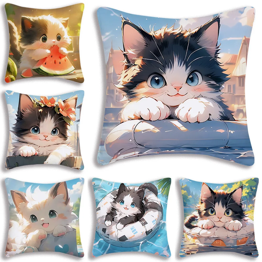 

Pillow Covers Cartoon Cute Anime luxury Cat Sofa Decorative Home Double-sided Printing Short Plush Cute Cushion Cover