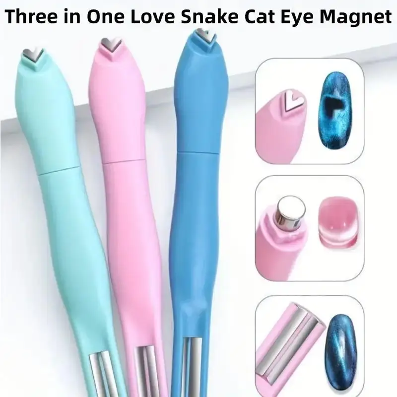 3-in-1 الحب الأفعى القط العين المغناطيسي لتقوم بها بنفسك مسمار أداة فنية المحمولة مانيكير انفصال دائم البلاستيك مانيكير باديكير عصا