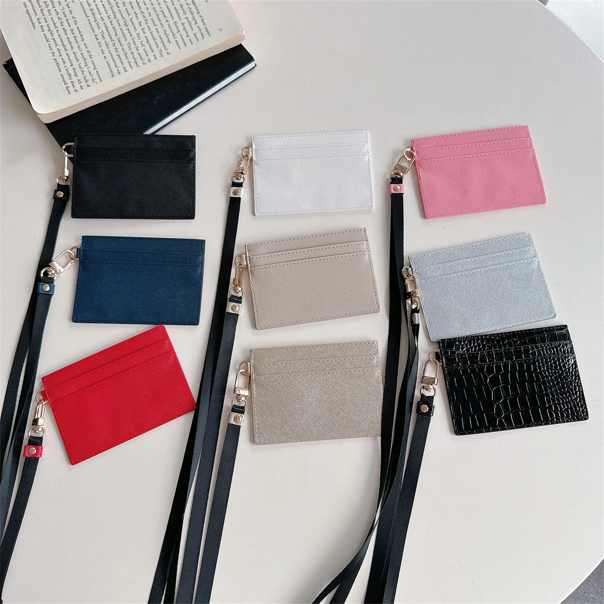 

Classic Business Luxury PU Leather Credit Card Holder ID Card Case Slim Wallet Men Women Pocket Card Hanging neck long rope