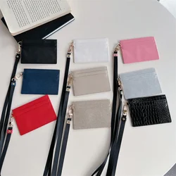 Classic Business Luxury PU Leather Credit Card Holder ID Card Case Slim Wallet Men Women Pocket Card Hanging neck long rope