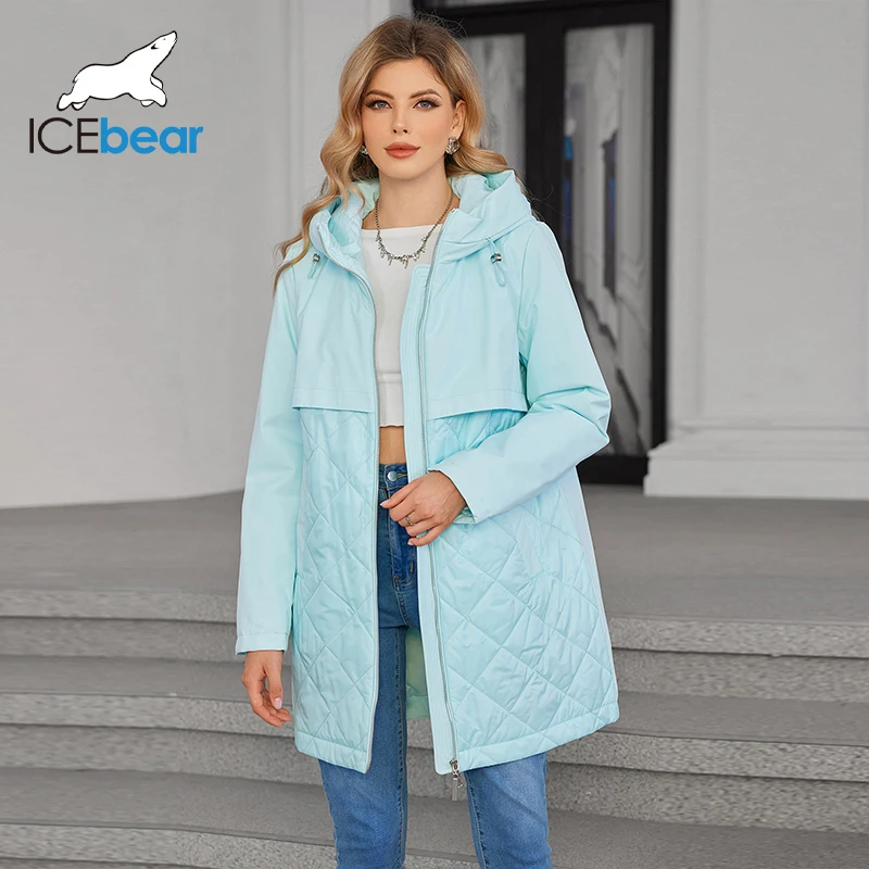 Icebear 2024 nova jaqueta feminina curta moda feminina primavera jaqueta fina com zíper bolso parka jaqueta de alta qualidade gwc4531i