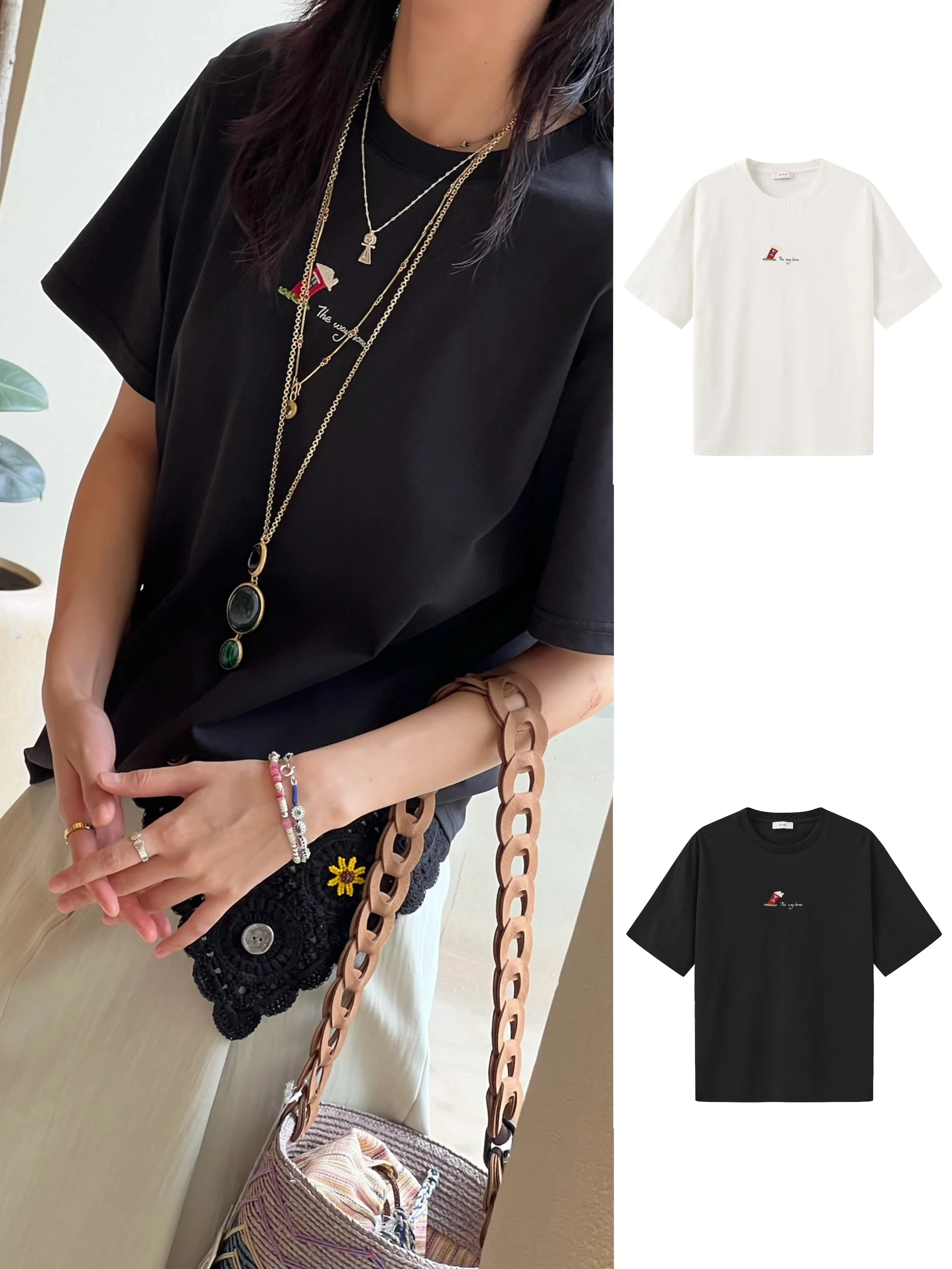 

Женская футболка 8ON8 из хлопка с вышивкой, повседневная, с коротким рукавом, летняя новинка, для ранней осени, универсальная, простой дизайн