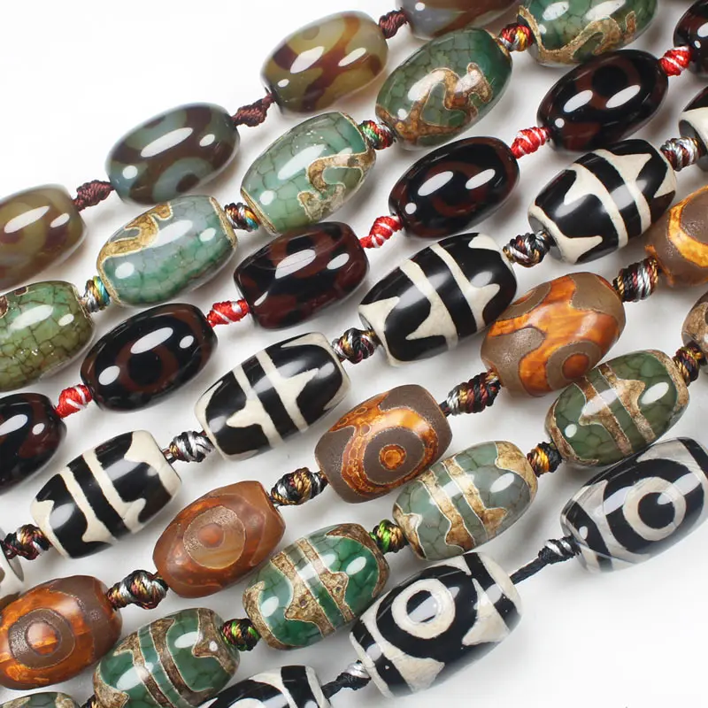 5pcs ,13-15x20-25mm Green Ancient Tibet Dzi Agates Drum Shape Beads ,Lucky Symbol,Powerful Amulet,For DIY Jewelry Making !