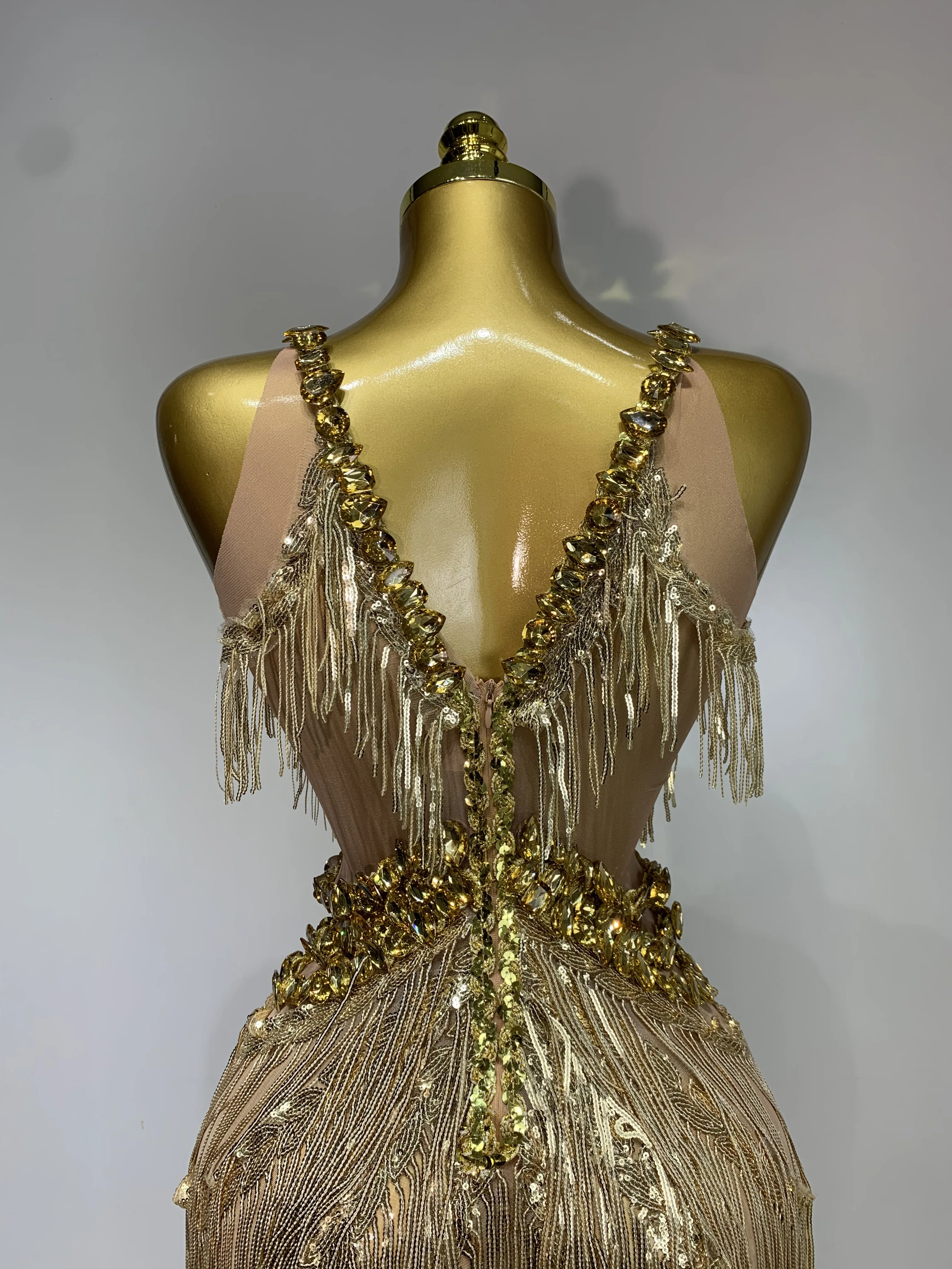 المرأة سباركلي الذهب الراين الترتر هامش بذلة مثير ملهى ليلي حفلة عيد ميلاد الزي تظهر المغني المرحلة أداء زي