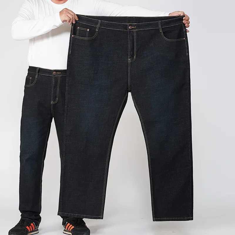 

Jeans Men Big Size Plus 180KG High Waist 56 54 52 50 Loose Autumn Winter Thick Denim Dad Trousers Stretched Straight Pants