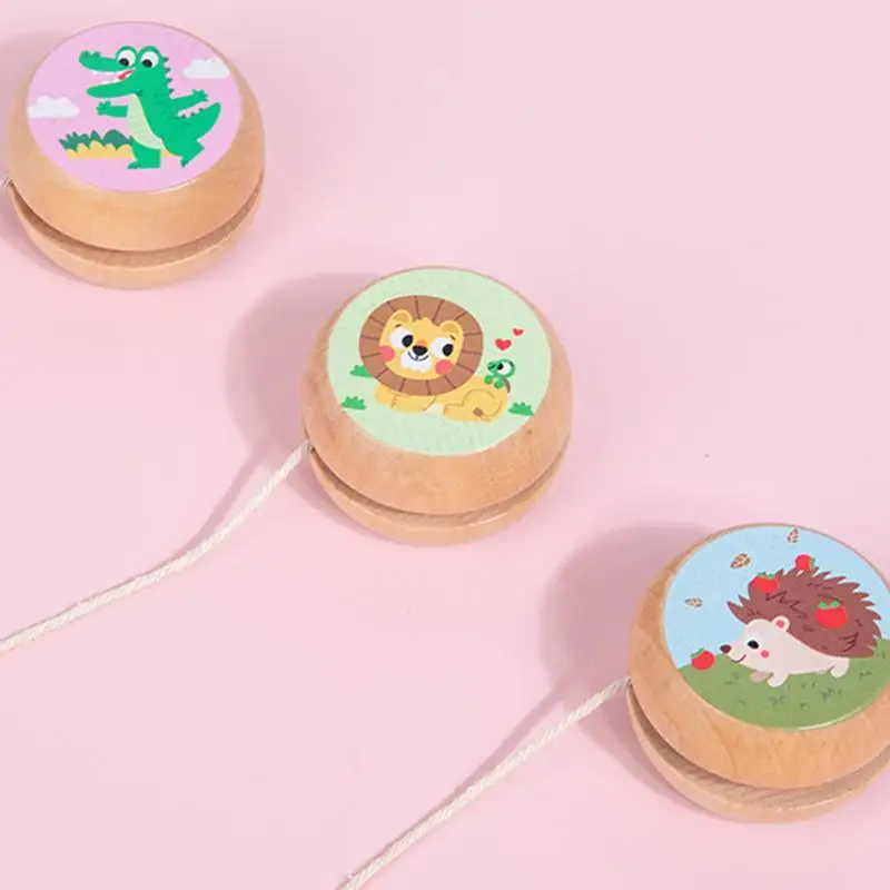 Wooden Cartoon Yoyo Toy Color Mini Round DIY Baby Yoyo Ball Hand-Made Crafts Log Toys Kids Yo-Yo Creative For Child Gift