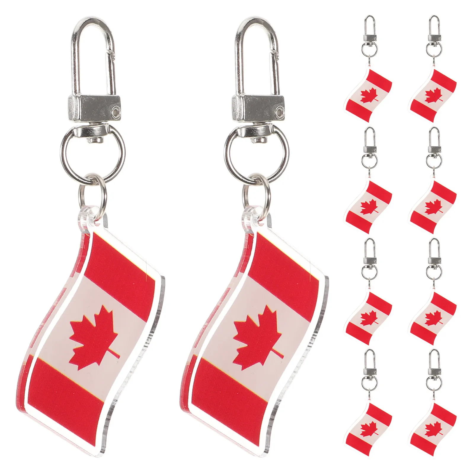 10Pcs Canada Flag Keychain Pendant - Maple Leaf Handbag Charm Decor for Backpack Purse Luggage Lightweight Strong Metal Ring