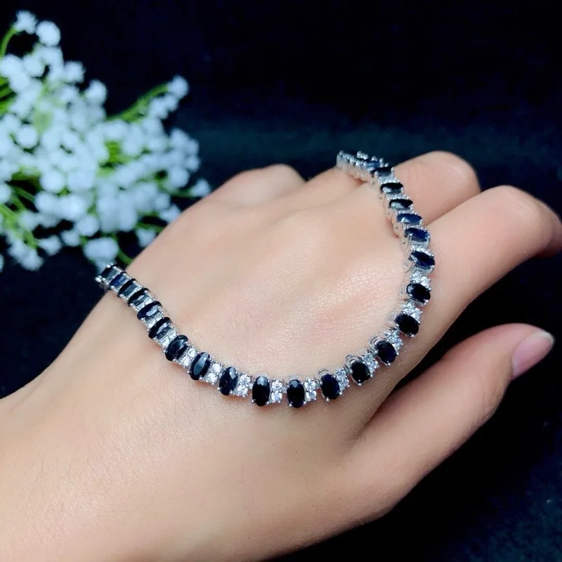 S925 Sterling Silver Natural  Sapphire Bracelet with Certificate Fine Fashion Charm Wedding Jewelry for Women YULEM