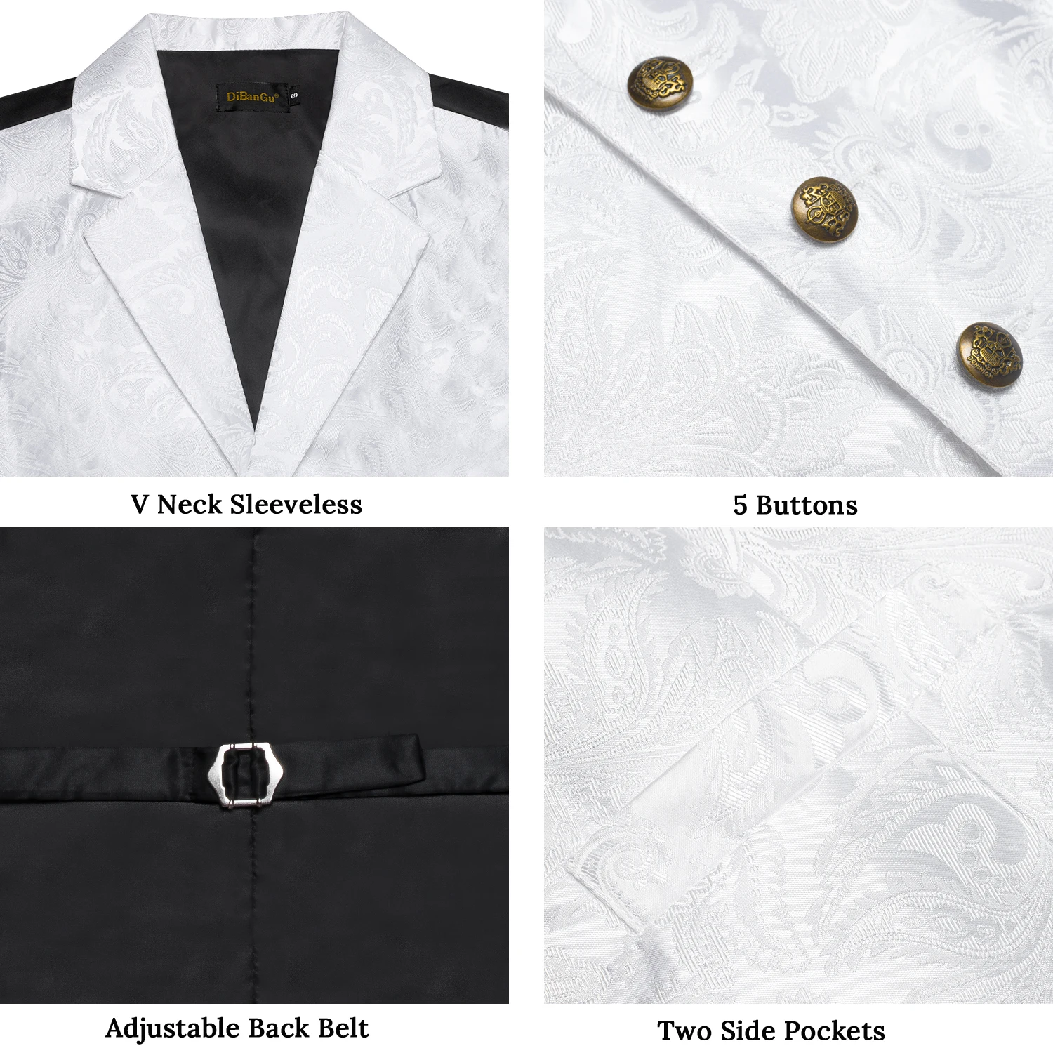 Chaleco de boda blanco puro para hombre, corbata de lazo sólida de lujo, gemelos cuadrados de bolsillo sin mangas, chaleco de negocios de otoño e