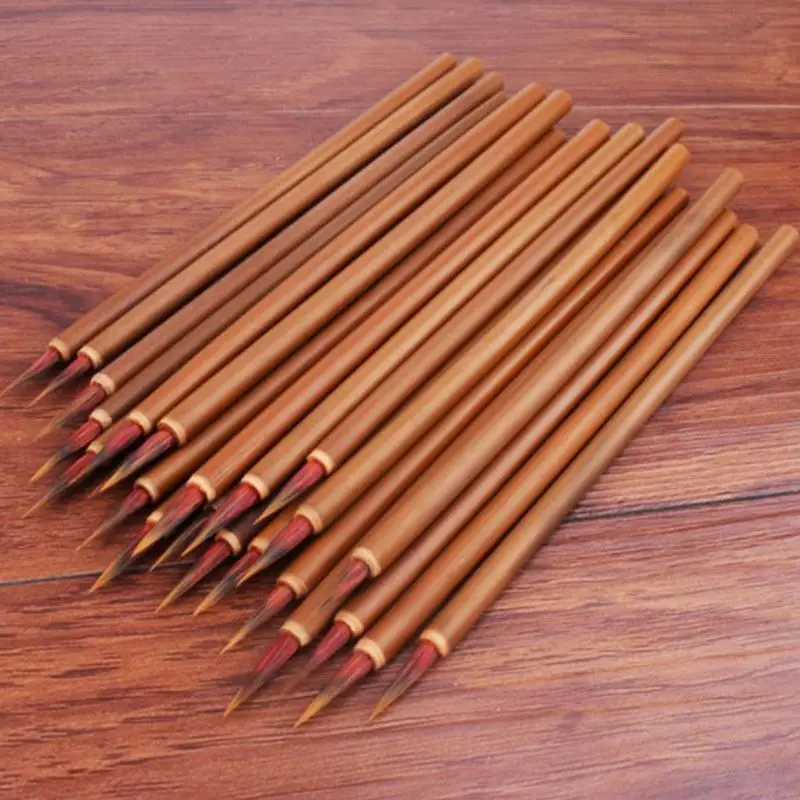 10 PCS Professional Calligraphic Brush Red Hair Small Regular Script Writing Brush Bamboo Handle Weasel Hair Xiaokai Chinese Pen