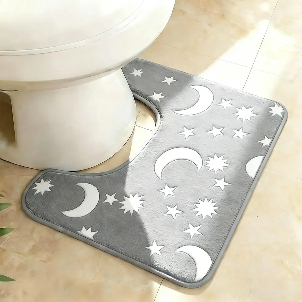 Glow in Dark Luminous Moon Star Pattern Toilet Mat Soft Absorbent Non Slip Bathroom Rug Bathroom Mat Home Decor