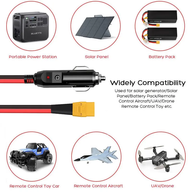 12AWG 1.5m 5FT 12V 24V Cigarette Lighter to XT90 Female Cable for Bluetti AC200/AC200PL/AC200L/AC200Max Etc. Solar Generators. image 5