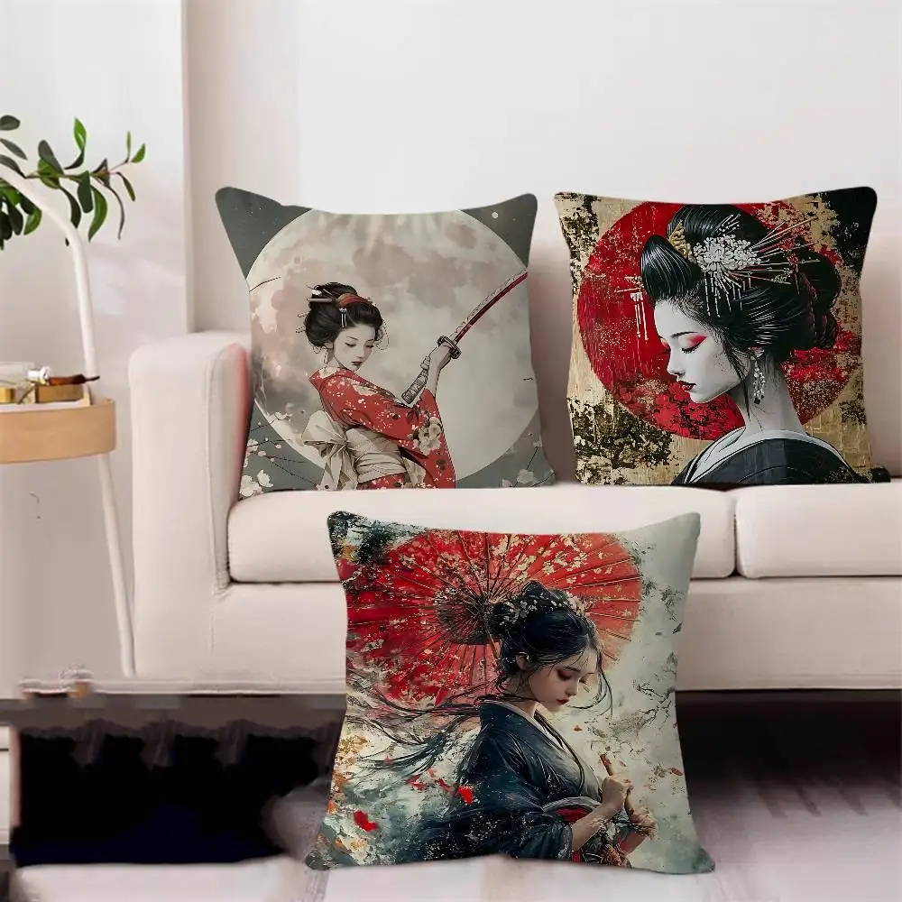 

Japanese L-Landscape Samurai Geisha Personalized Pillow Cover Kids Bedroom Wild Party Decor Pillowcase Kid Birthday Shower Gift
