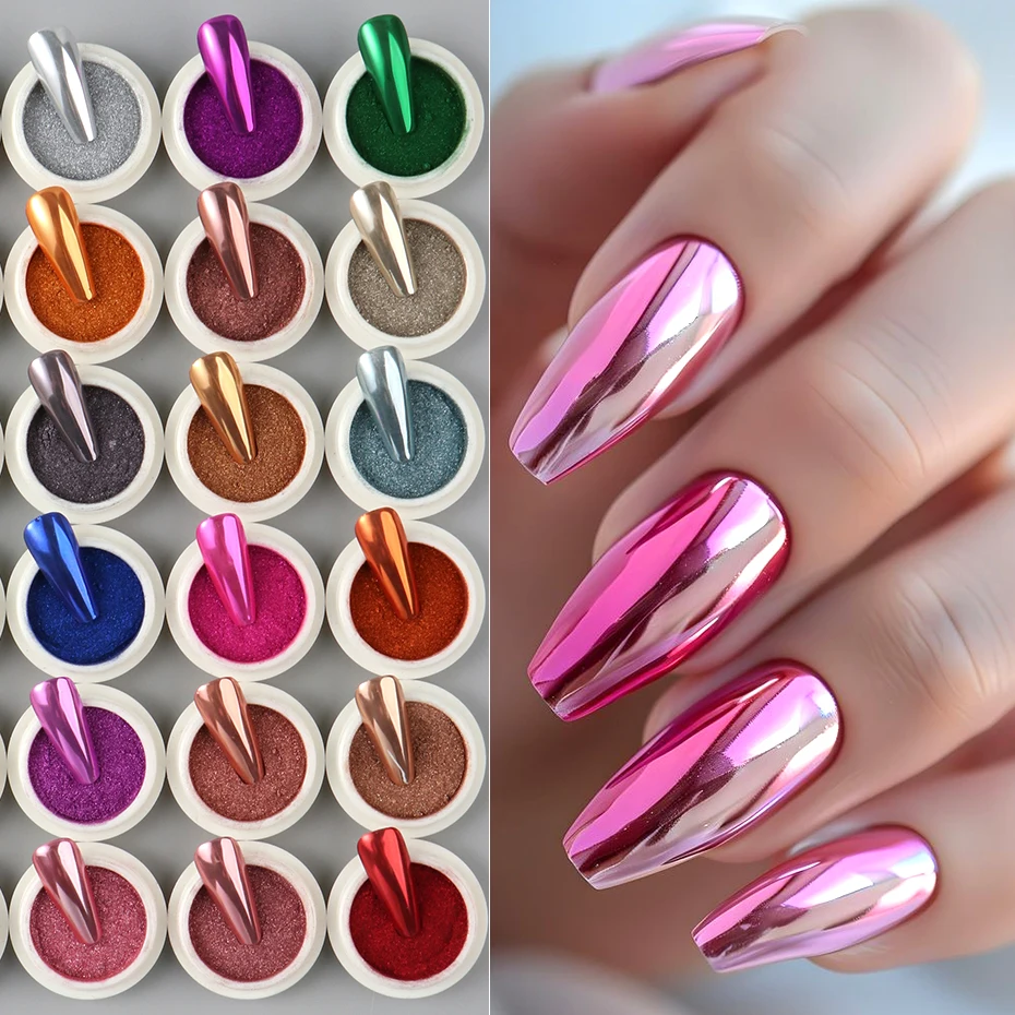 36 scatole di polvere per unghie metallizzata a specchio magico, splendidi decorazioni colorate per unghie cromate, pigmenti per unghie, decorazioni in polvere, set per manicure glitter Y2K
