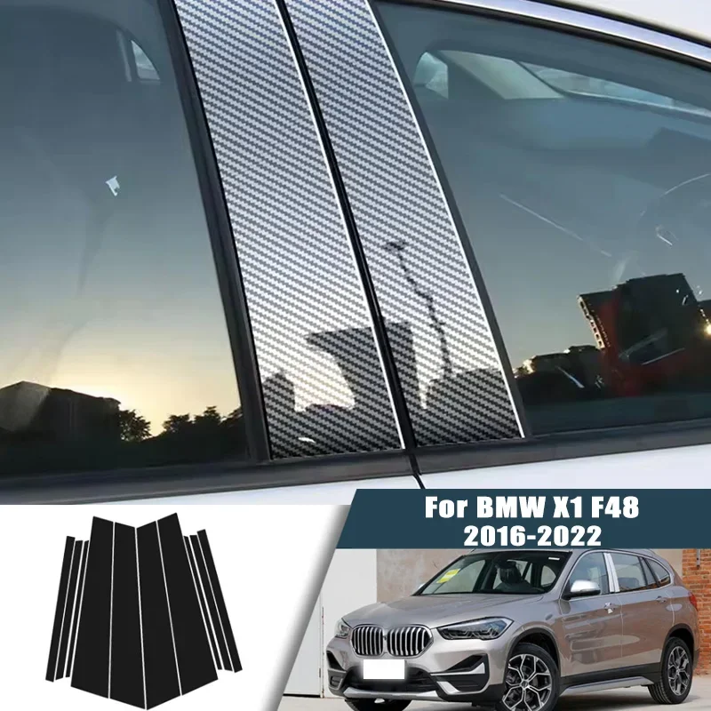 Glossy Black Carbon Fiber Window Door Deal B C Pillar Post Cover Sticker For BMW X1 F48 2016-2022 2017 2018 2019 2020 2021