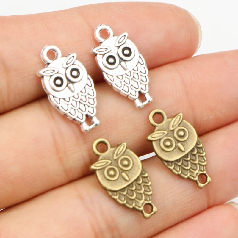 30pcs 19x10mm Antique Silver Plated Bronze Owl Handmade Charms Pendant DIY Jewelry Accessories for bracelet necklace