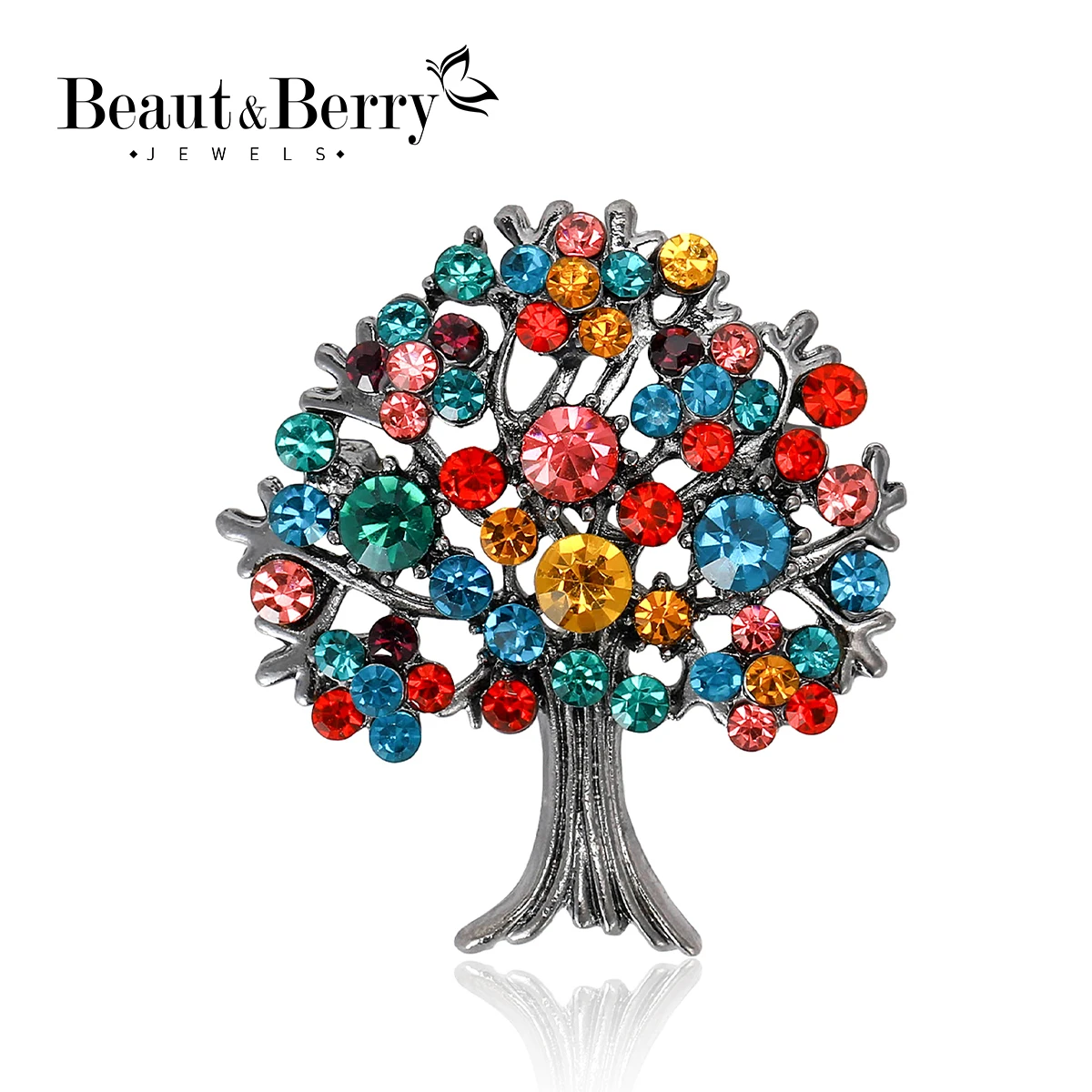 Beaut&Berry Shiny Rhinestone Money Tree Brooches for Women Unisex Plant Pins Office Party Casual Accessories Gifts