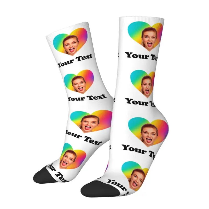 Personalized Photo Text Custom Mens Crew Socks Unisex Cool Design Your Own Spring Summer Autumn Winter Dress Socks