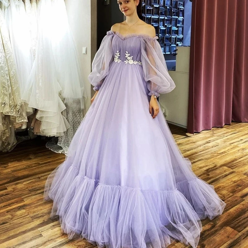 Angelsbridep – robe de soirée longue violette, ravissante tenue de bal pour femmes, manches lanternes