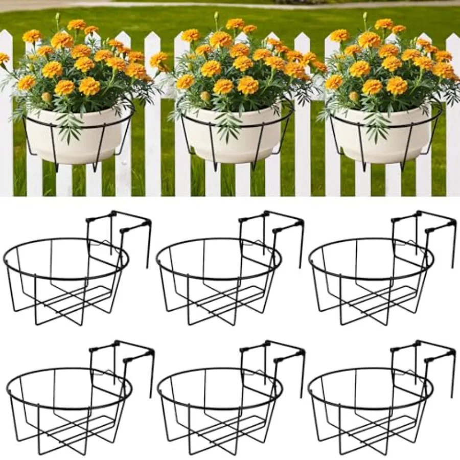 

Adjustable Hanging Railing Planter 6 Pack Fit 1.5 to 4.5 Inches Railing Weather-Resistant Metal Balcony Rail Planters Work for