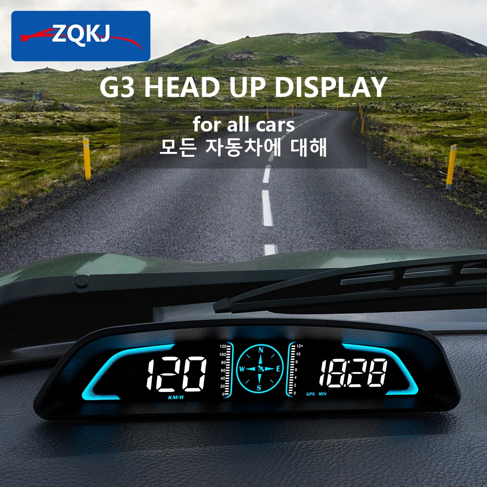 

G3 GPS HUD Car Digital Speedometer Gauge Smart Head Up Display Security Over speed Alarm Compass Clock Odometer Fit All Cars