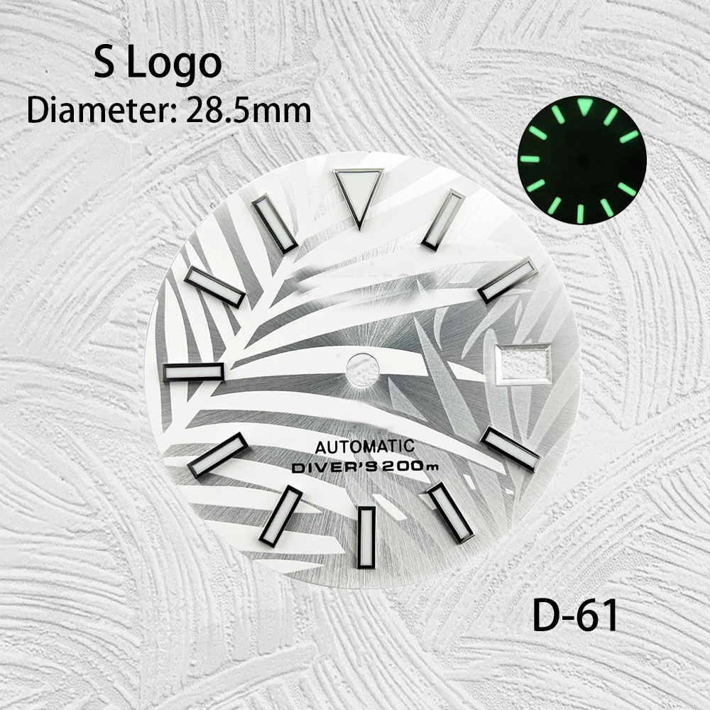 Luminous Modificado Bamboo Folha Assista Dial, Verde Movimento automático S Logo, 28.5mm, adequado para NH35, 36, 4R, 7S