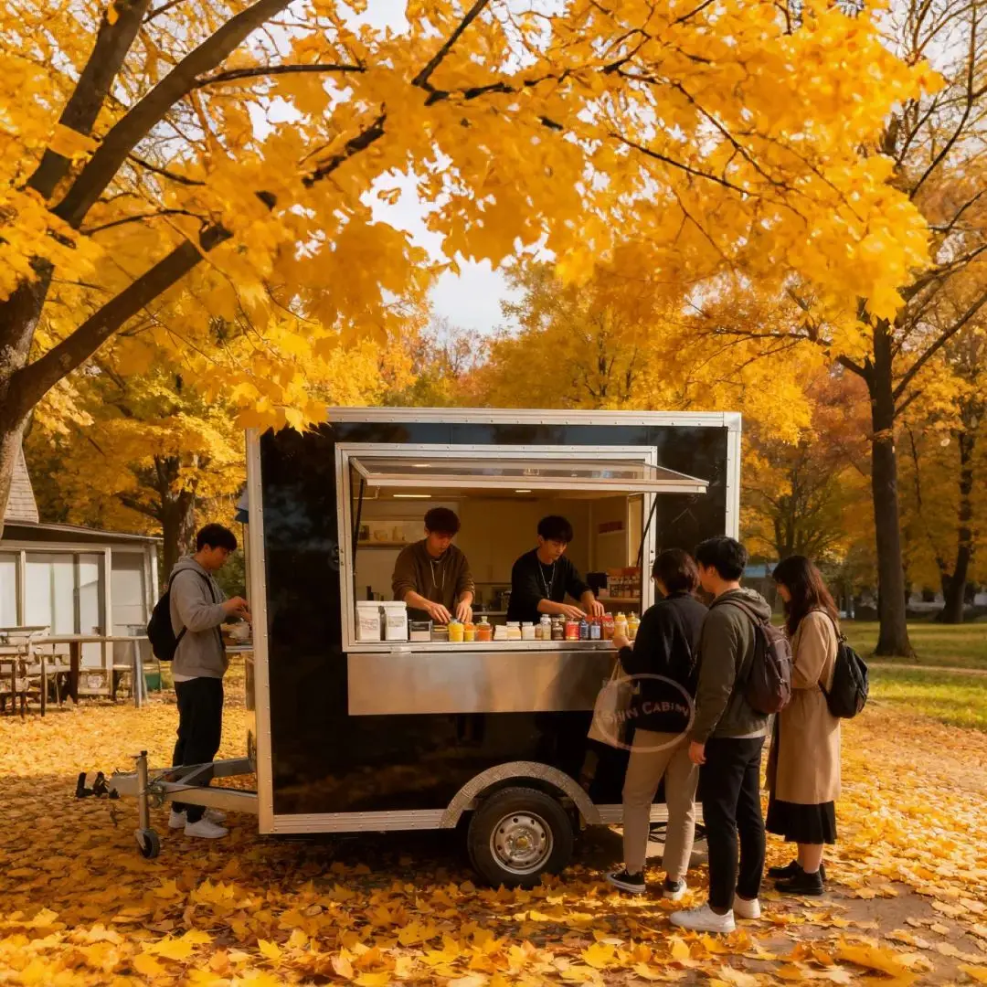 مقطورة طعام خارجية متعددة الوظائف باللون الأسود، عربة الوجبات الخفيفة القابلة للقطر، معدات تقديم الطعام المتنقلة التجارية لبدء التشغيل #1