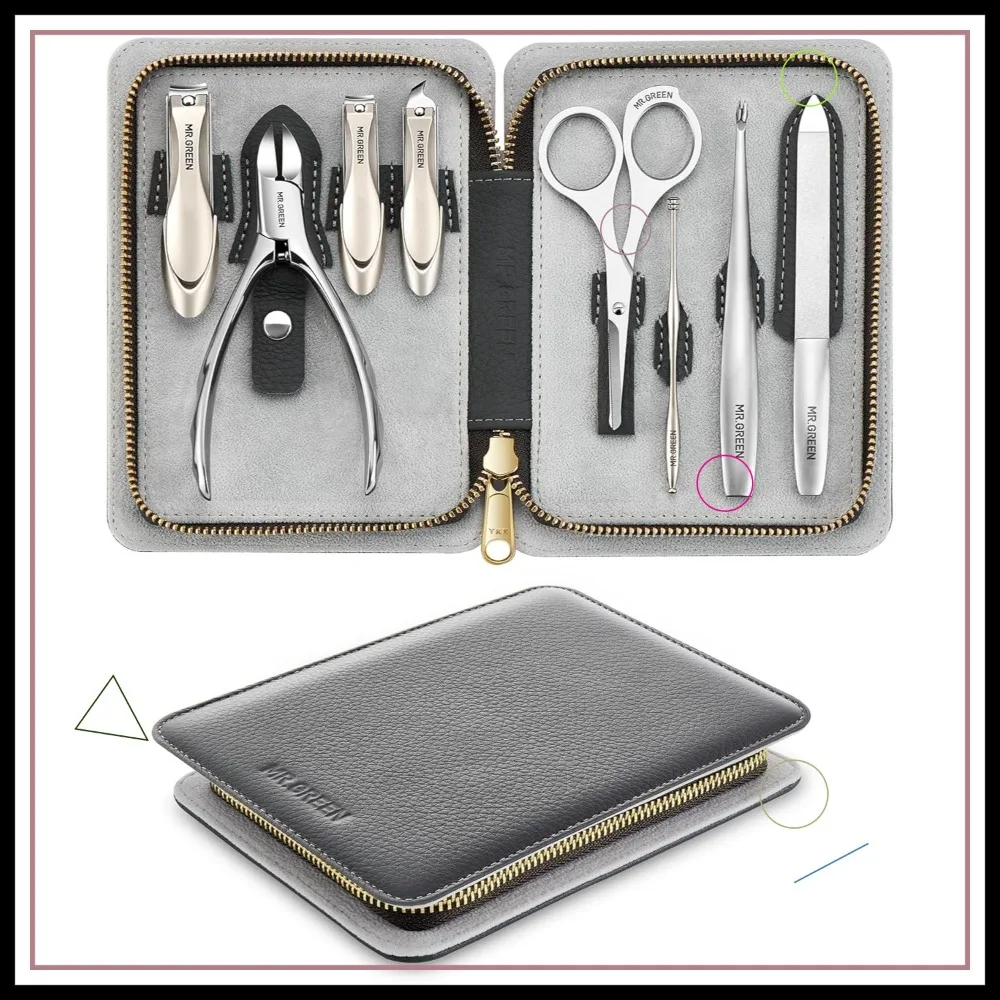 

8-in-1 Professional Stainless Steel Nail Care Kit with Splash-Proof Clippers, Cuticle Tools & Leather Case for Men and Women