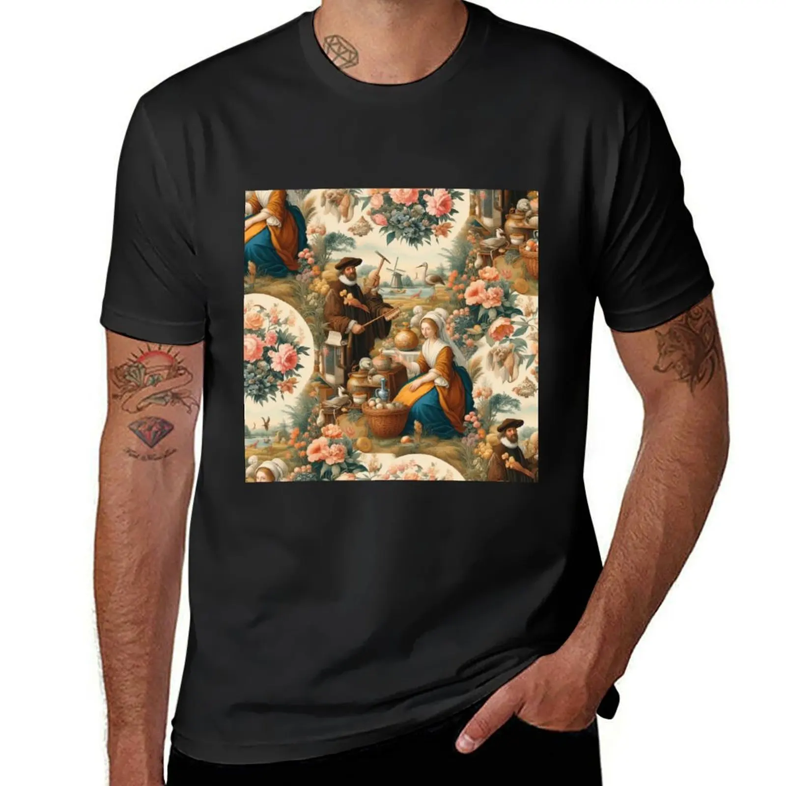 

Vermeer-inspired pattern 4 T-Shirt anime clothes customs black t-shirts for men