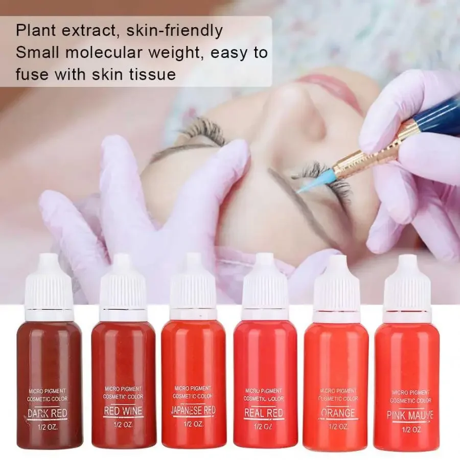 6pcs 15ml Natural Eyebrow Dye Plant Tattoo Ink Microblading Pigments Permanent Makeup Color for Tattoos Eyebrow Lips Body Art