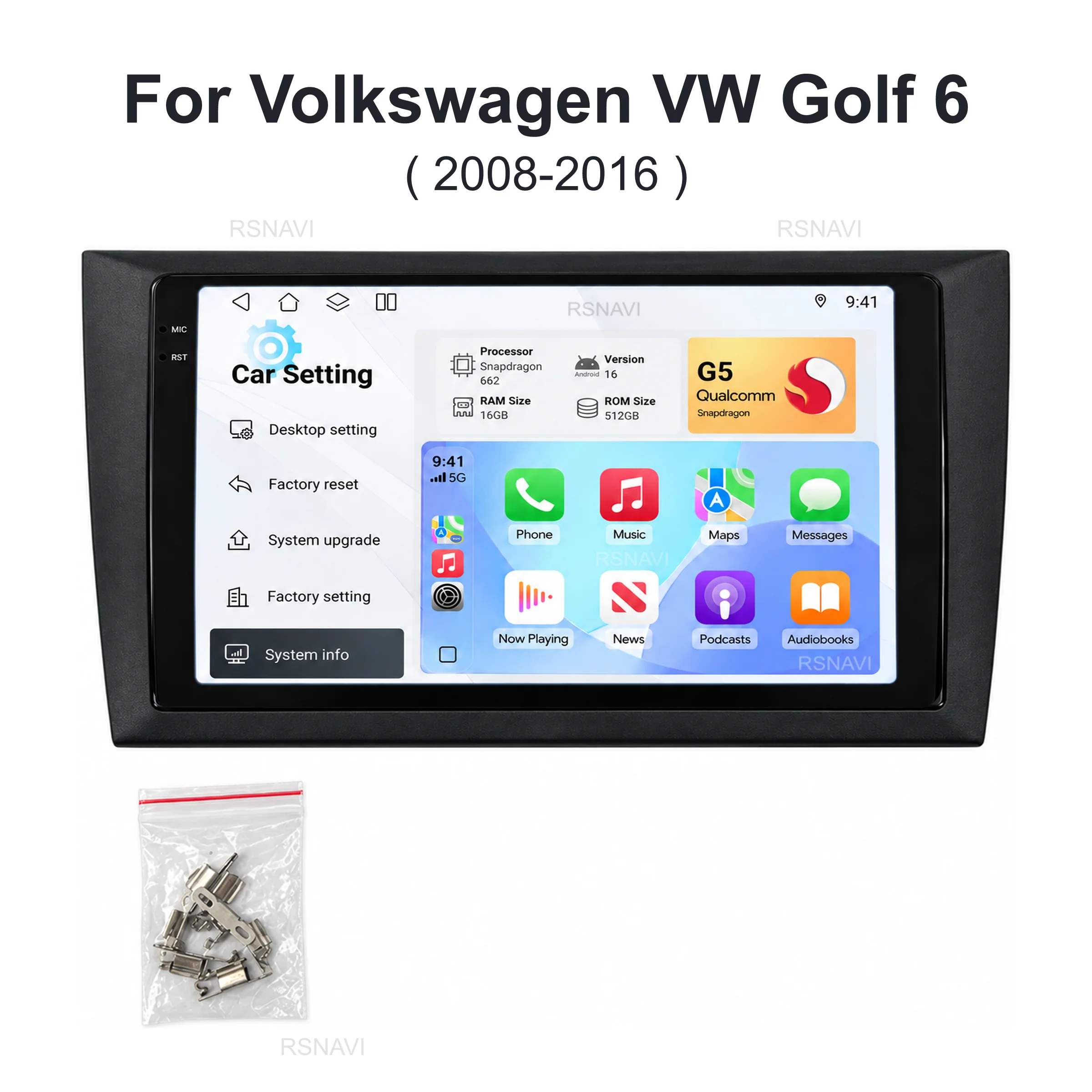 Qualcomm Android 16 For Volkswagen VW Golf 6 MK6 GTI R 2008-2012 Stereo Car Radio Multimedia Video Player GPS 4G CarPlay AUTO BT