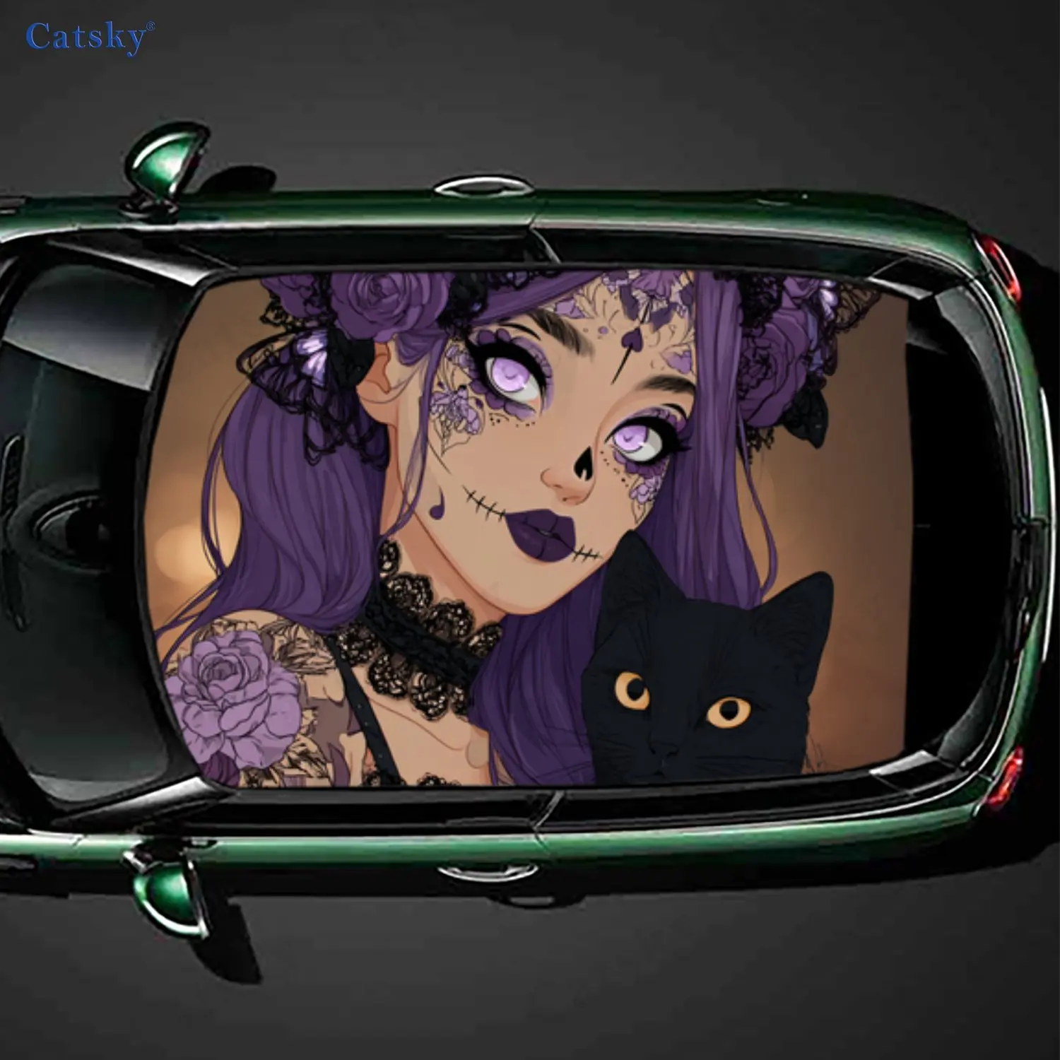 

Готическая девушка, кошка, панк, приключенческая наклейка на крышу автомобиля, ПВХ самоклеящаяся водонепроницаемая виниловая наклейка для автомобиля, защитная наклейка для украшения автомобиля