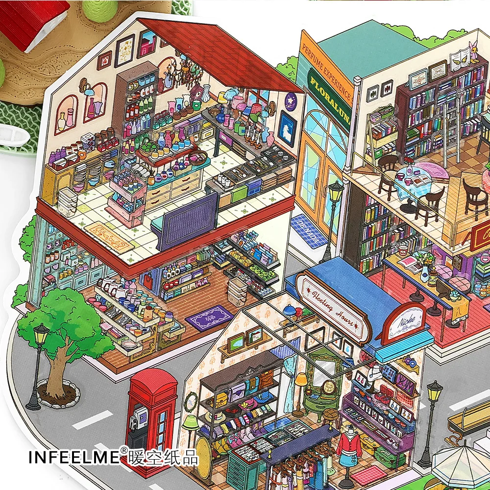 Kawaii الشارع التجاري 2.5D مركز تسوق صغير المشهد ملصق DIY بها بنفسك جيب المقصورة المشهد هدايا الهالوين #1