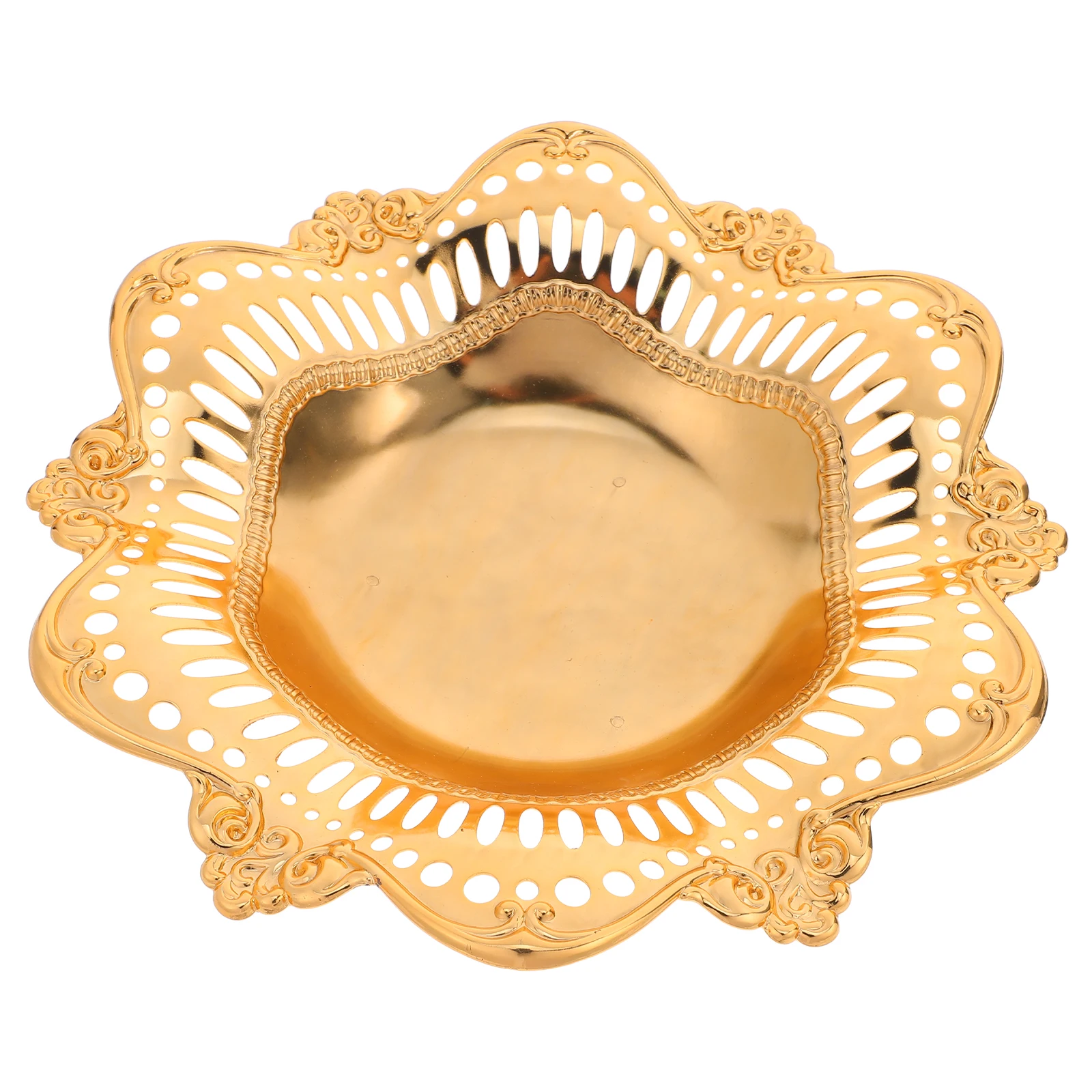 

Golden Food Vintage Metal Platter Decorative Appetizer Jewelry For Fruits Snacks Candy Nuts Party Tray Fruit Serving
