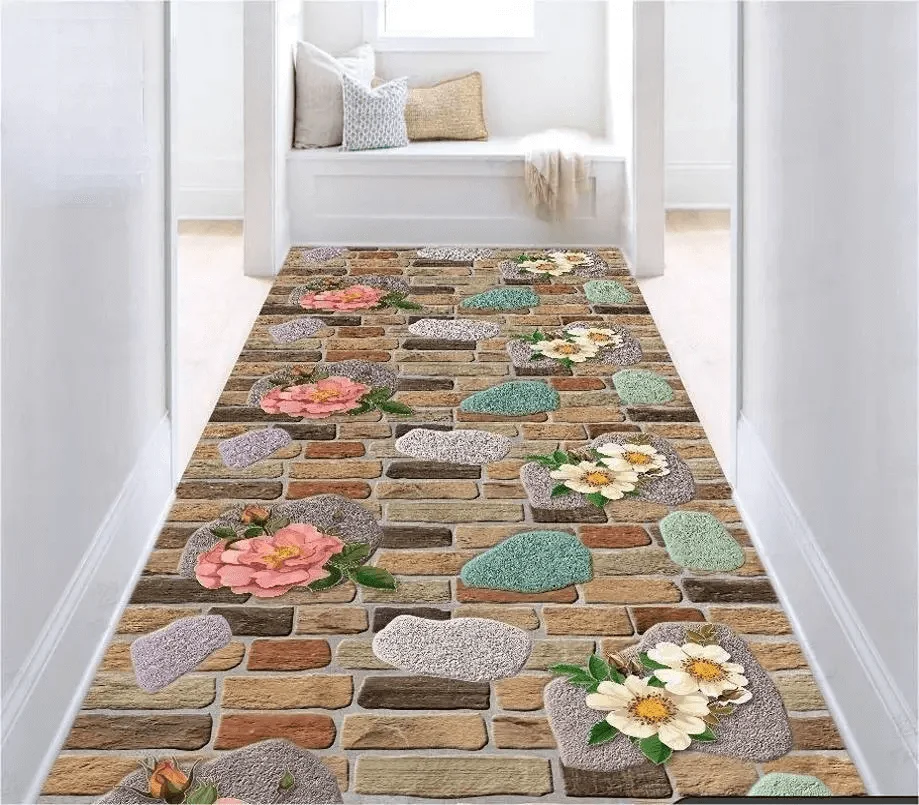 Floral Floor Cuttable 3D Mat Soft Rug Bedroom Door Washable Entryway Mat Non Slip Pet Friendly Indoor Living Room Floor Carpet