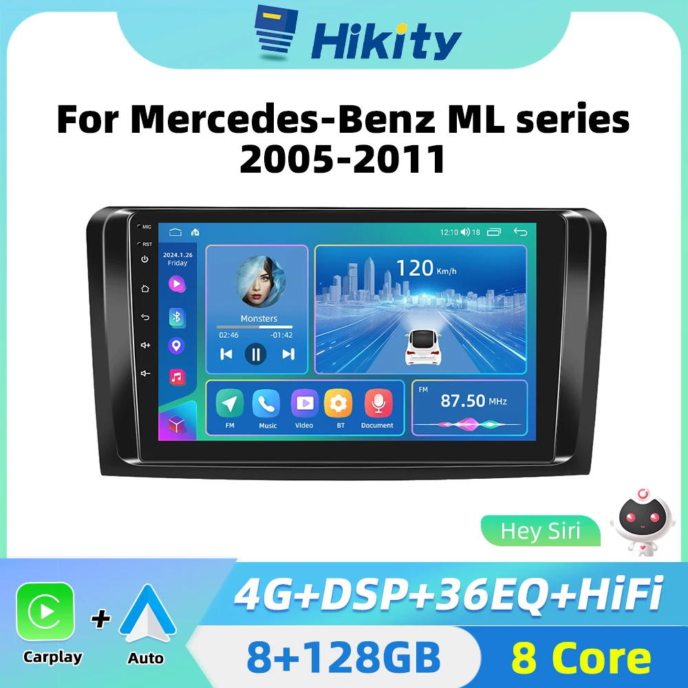 Hikity 2din Android Car stereo CarPlay  Android Auto Radio For Mercedes Benz ML series 2005-2011 Multimedia Audio Stereo Head