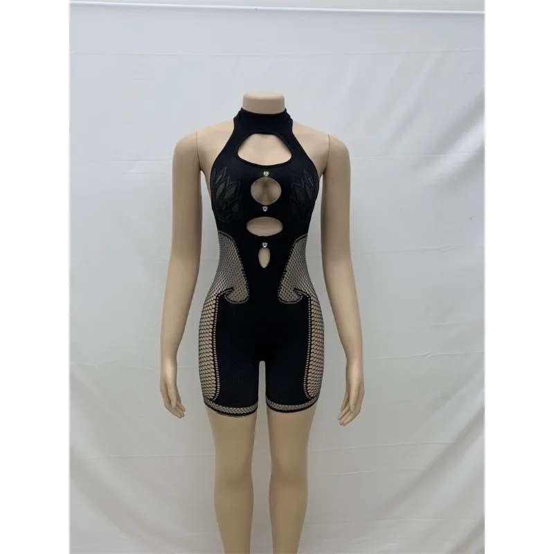 Mono Sexy de punto con espalda descubierta para mujer, traje ajustado con cuello Halter, sin mangas, diamantes sólidos, ropa de calle para discoteca, 2024